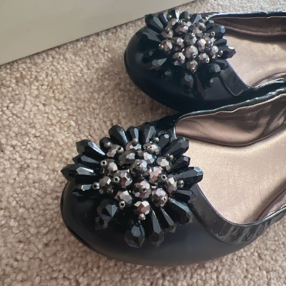 Coach 'Melanie' Women’s Black Leather Jeweled/Beaded Ballet Flats Size: 7 NWB - Picture 2 of 6